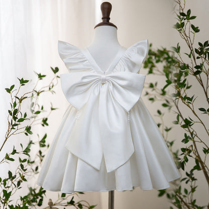 Knee Length Ruffled Sleeves Square Neck Baby Flower Girl Dresses with Bow