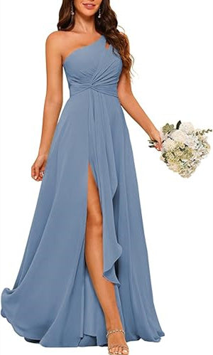 A-Line/Princess One-Shoulder Sleeveless Floor-Length Bridesmaid Dress with Split Side