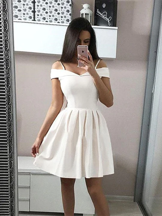 Short Formal Dresses, Off Shoulder White Graduation Dresses/Homecoming Dresses gh854