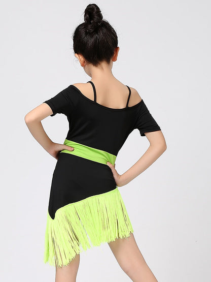 Latin Dance Kids' Dancewear Dress Short Sleeve  Cotton Blend Tassel Splicing Girls' Performance