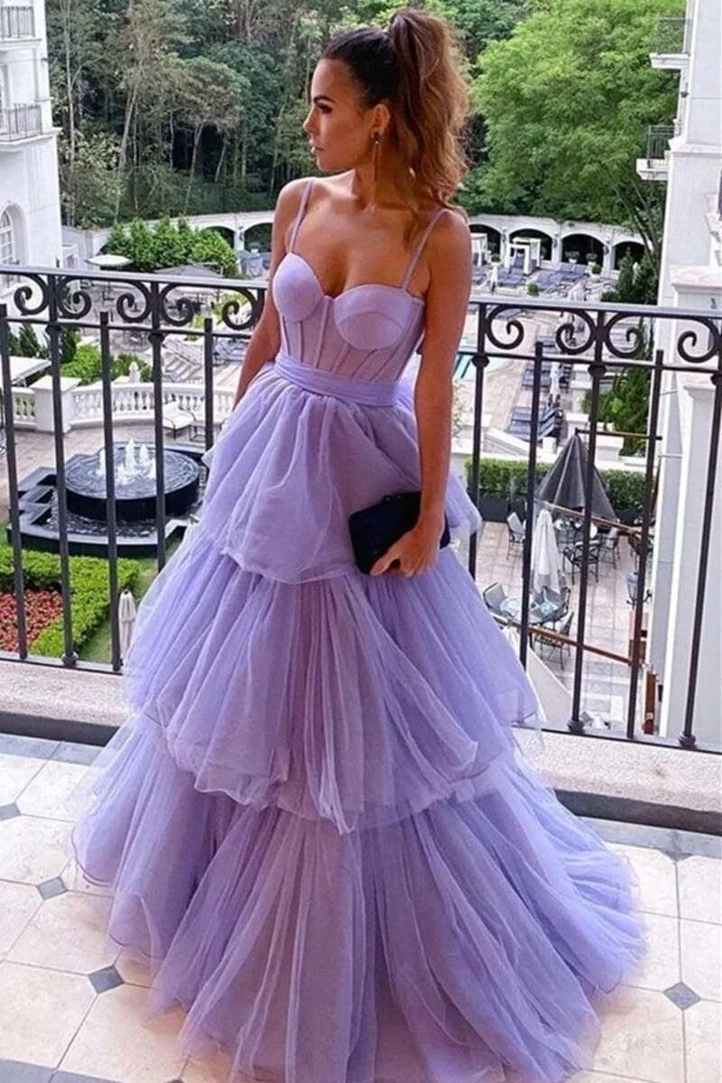 Glamorous Tulle Spaghetti Strap Prom Dress Sleeveless Ball Gown MB0024