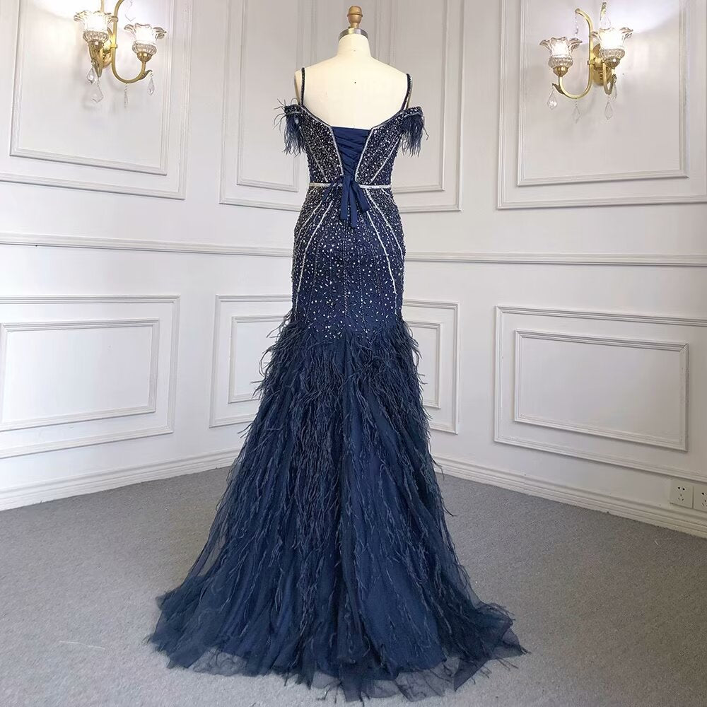 Okdais Luxurious Royal Blue Sequin Prom Dress Long A Line V Neck Sleeveless LM0028