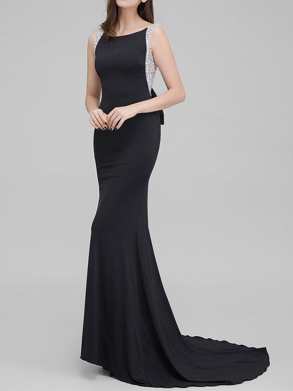 Mermaid/Trumpet  Scoop Neck Court Train Evening Dresses with Bow(s) Beading