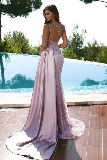 Elegant Pink One Shoulder Long Mermaid Prom Dress Beads With Split ED0516