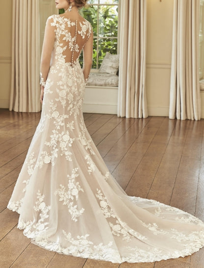 Trumpet/Mermaid V-Neck Floor-length Lace Wedding Dress