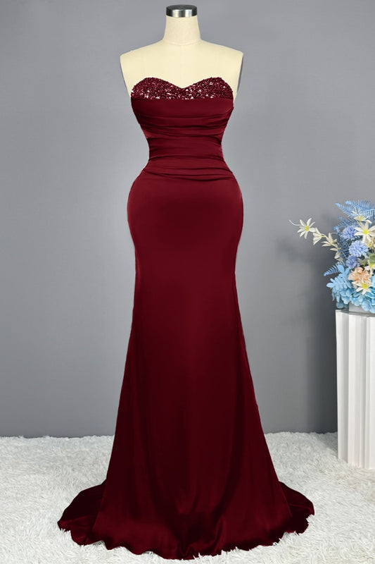 Okdais Red Prom Dress Long Party Mermaid Sweetheart Sequins Sleeveless X0008