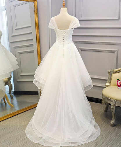 Beautiful Cap Sleeves High Low Layers Tulle Wedding Dress, Simple Prom Dress gh514