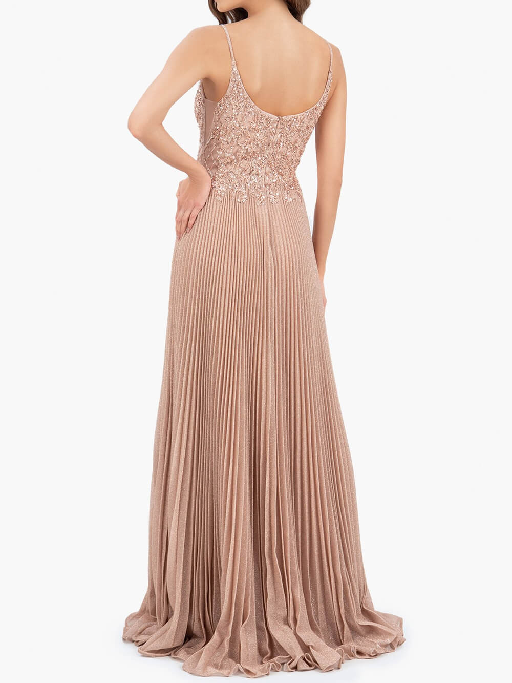 Elizabeth | Rose Pink A-line Floor Length Glitter Jersey Prom Dress with Appliques and Sequins