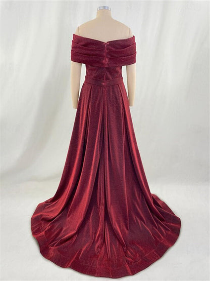 A-Line/Princess Off-the-Shoulder Court Train Evening Dresses with Sequin