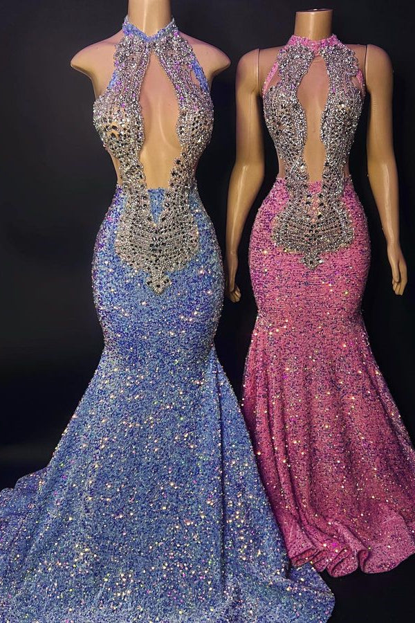 edgynewlook Beaded Sequins High Neck Mermaid Prom Dress With Appliques