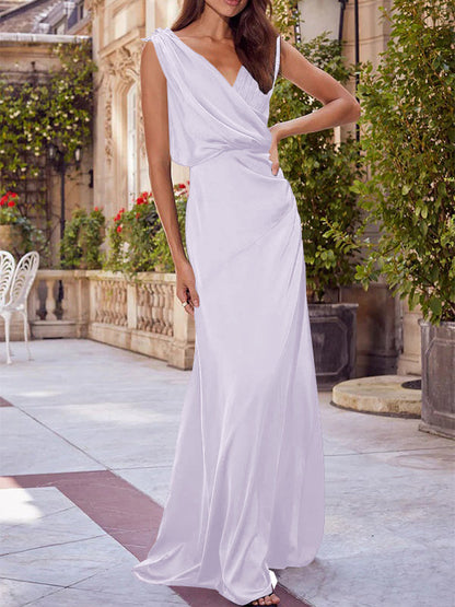 A-Line/Princess V-Neck Sleeveless Floor-Length Mother of the Bride Dresses with Ruched