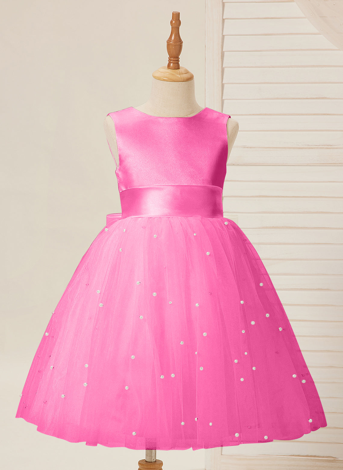 Ball-Gown/Princess Satin Tulle Knee-length Flower Girl Dress