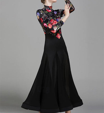 Women's Dancewear Ballroom Dance Long Sleeve  Dress Floral Print Women's Performance Training Polyester