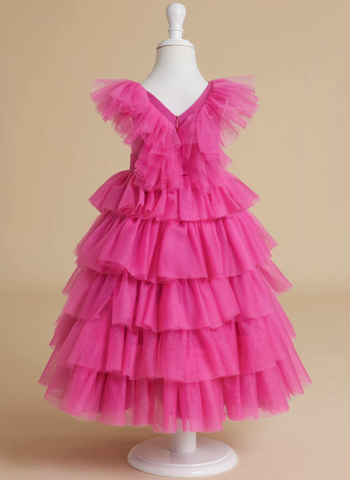 Ball-Gown/Princess Pink Sleeveless Tulle Flower Girl Dress with Ruffles