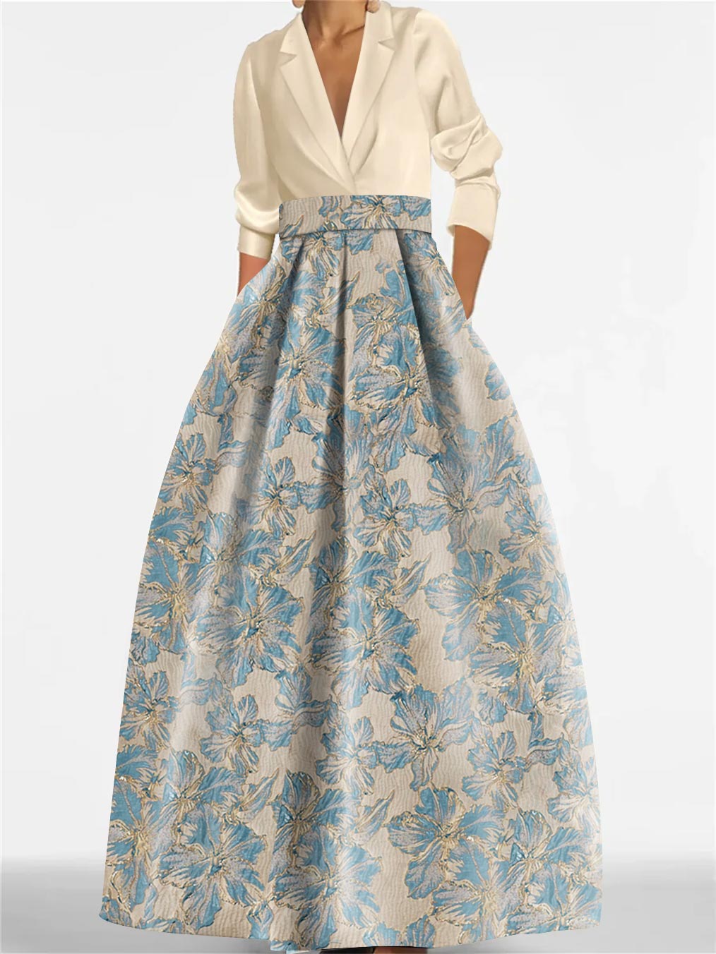 A-Line/Princess Shirt Collar 3/4 Sleeves Printed Flower Mother of the Bride & Groom Dresses