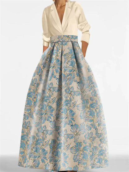 A-Line/Princess Shirt Collar 3/4 Sleeves Printed Flower Mother of the Bride & Groom Dresses