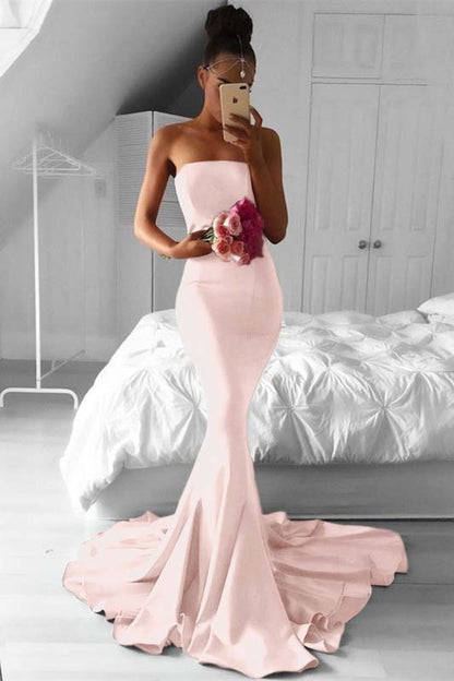 Pink Strapless Mermaid Prom Dress PD0641