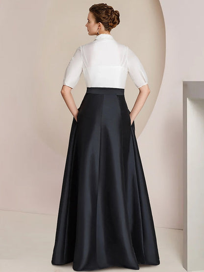 A-Line/Princess Shirt Collar Short Sleeves Floor-Length 2 pieces Mother Of The Bride Dresses with Bowknot