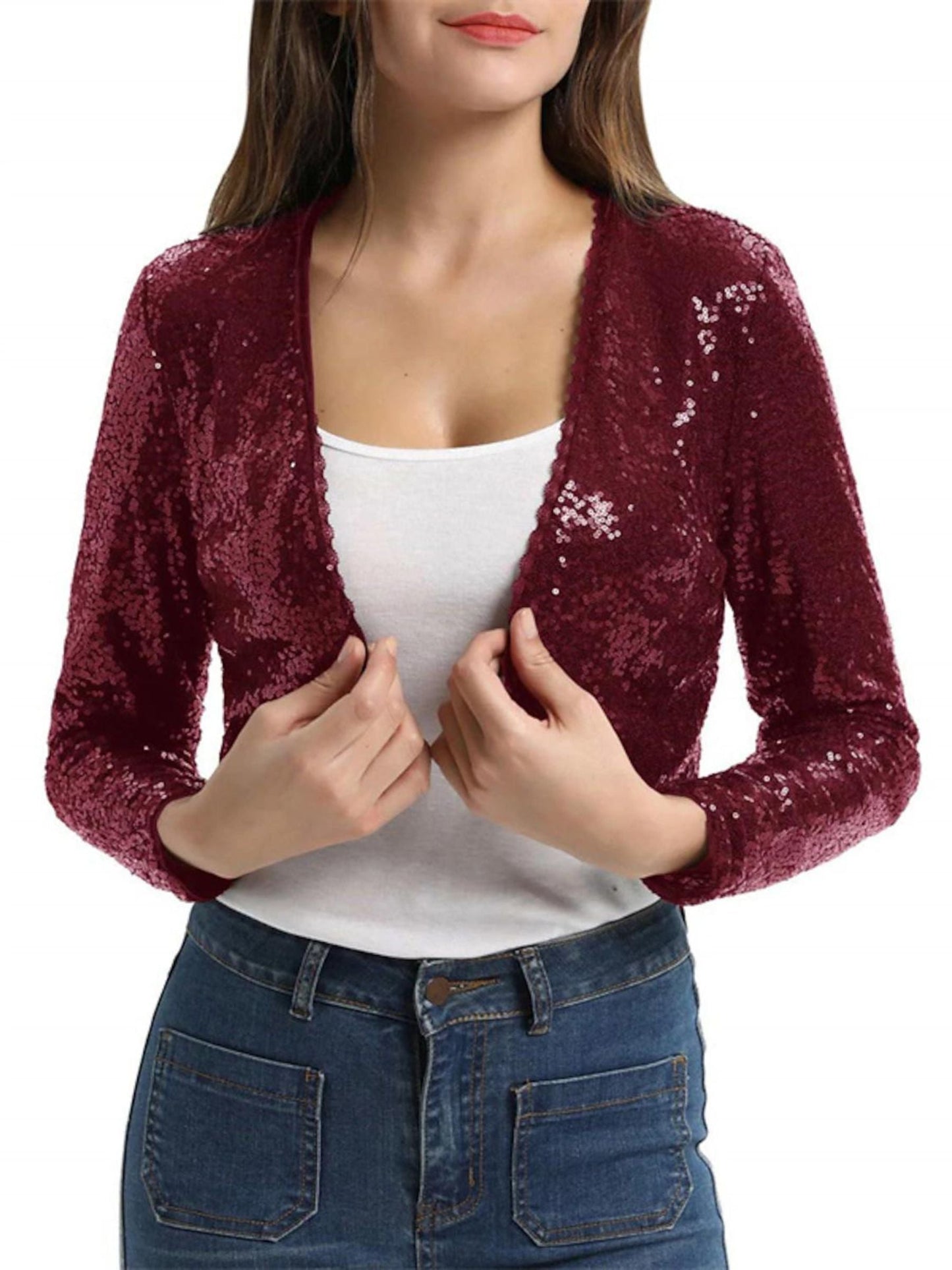 Women's Wrap Long Sleeves Sequin Jacket Wedding Wrap with Glitter