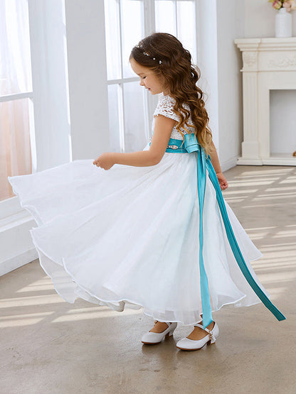 A-line Lace Organza Ankle-length Ivory Flower Girl Dress