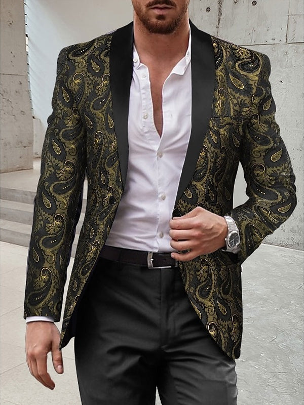 Men's Shawl Collar Printing Standard Fit Single Breasted Prom Disco Tuxedos Party Dinner 2 Piece