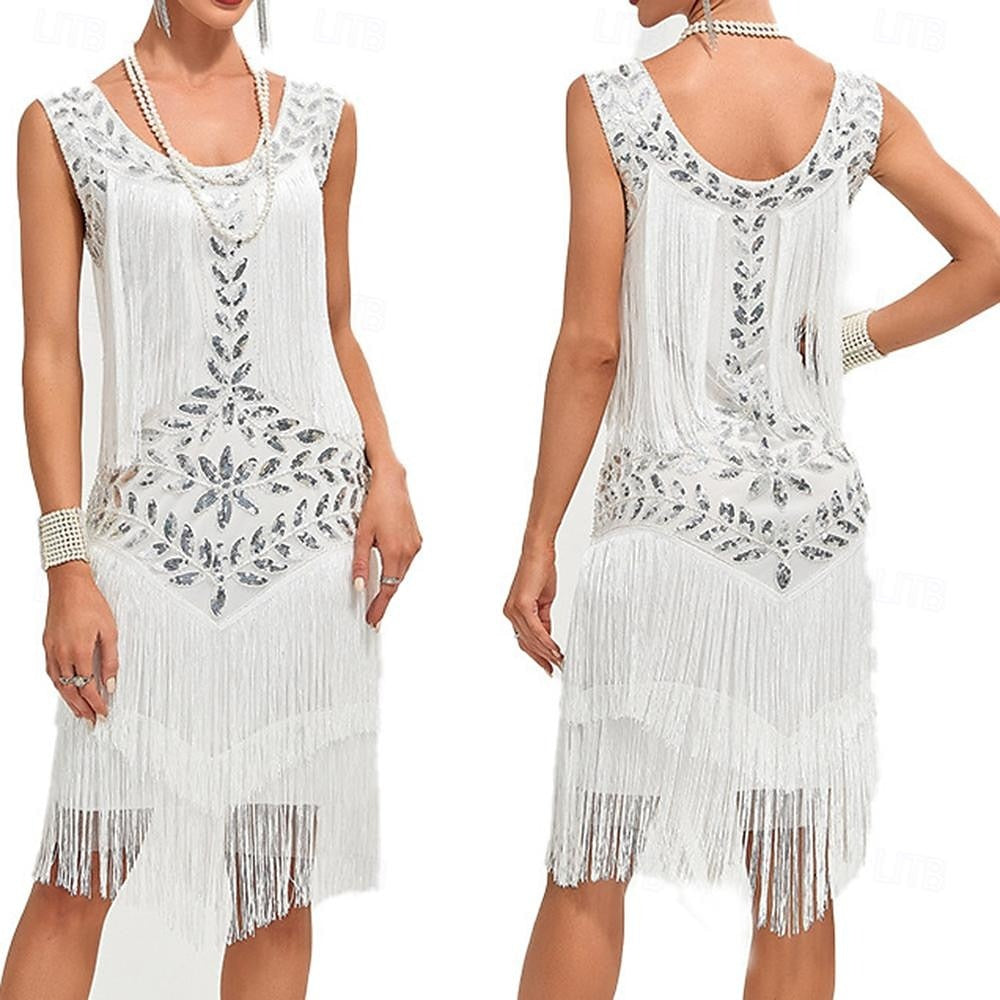 A-Line/Princess Scoop Sleeveless Knee-Length Vintage Dress with Sequins &Tassel Fringe