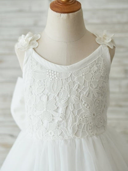 Lace Tulle Knee-length 3D Flower Girl Dress