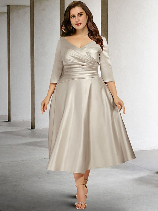 A-Line/Princess V-Neck Tea-Length Mother of the Bride Dresses