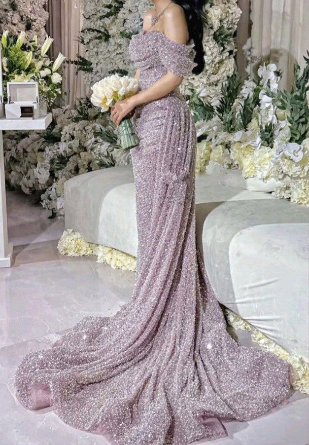 Beautiful Arab Wedding Dress, Off The Shoulder Sequins Prom Dress, Mermaid Dress For Prom