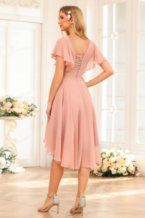 Fashion Soft V Neck Homecoming Dress Short Sleeve Prom Dress NO149