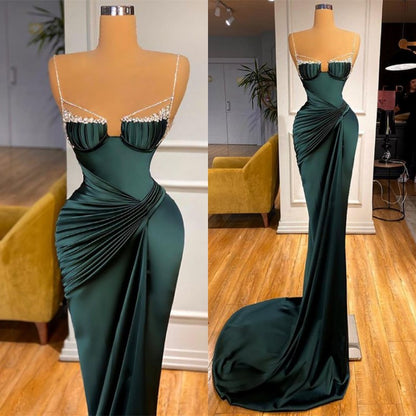 Dark Green Spaghetti-Straps Mermaid Prom Dress PD0534