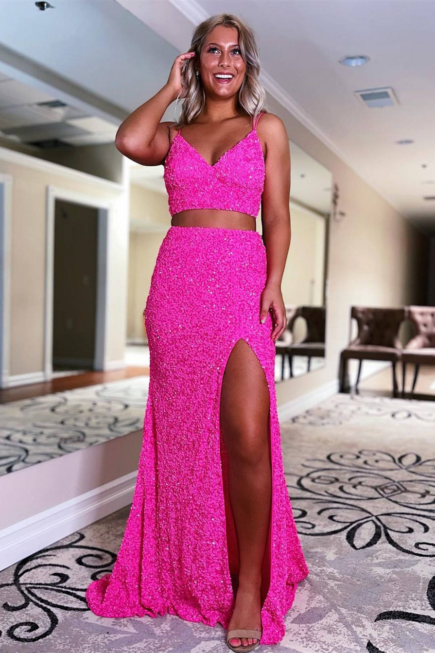 Briana |Two Piece Mermaid Sequins Prom Dress with Slit