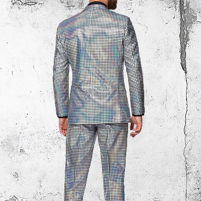 Men's Party Plaid 2 Piece Punk Fashion Standard Fit Single Breasted Two-buttons Sequin Evening Wear Prom Suits