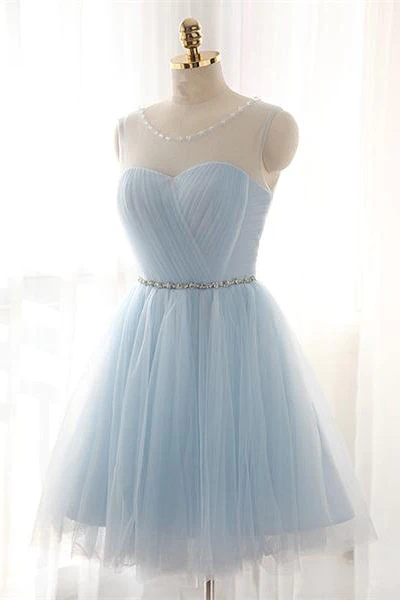 Simple Light Blue Short Tulle Homecoming Dresses,Cheap Homecoming Dress,Elegant Cocktail Dresses,Charming Graduation Dresses  gh855