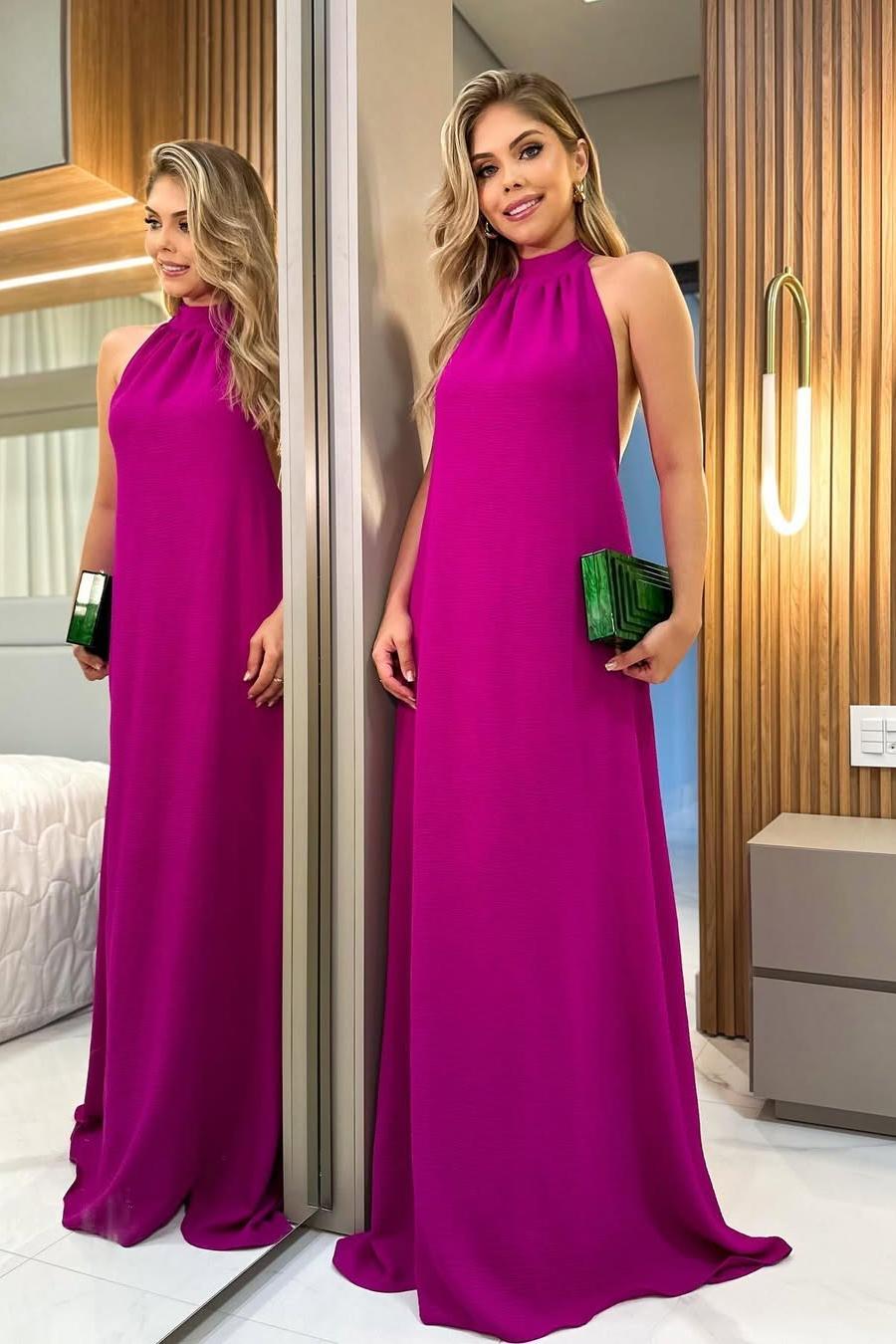 edgynewlook Simple Purple Satin Halter Sleeveless Strapless Backless Prom Dress with Pleated