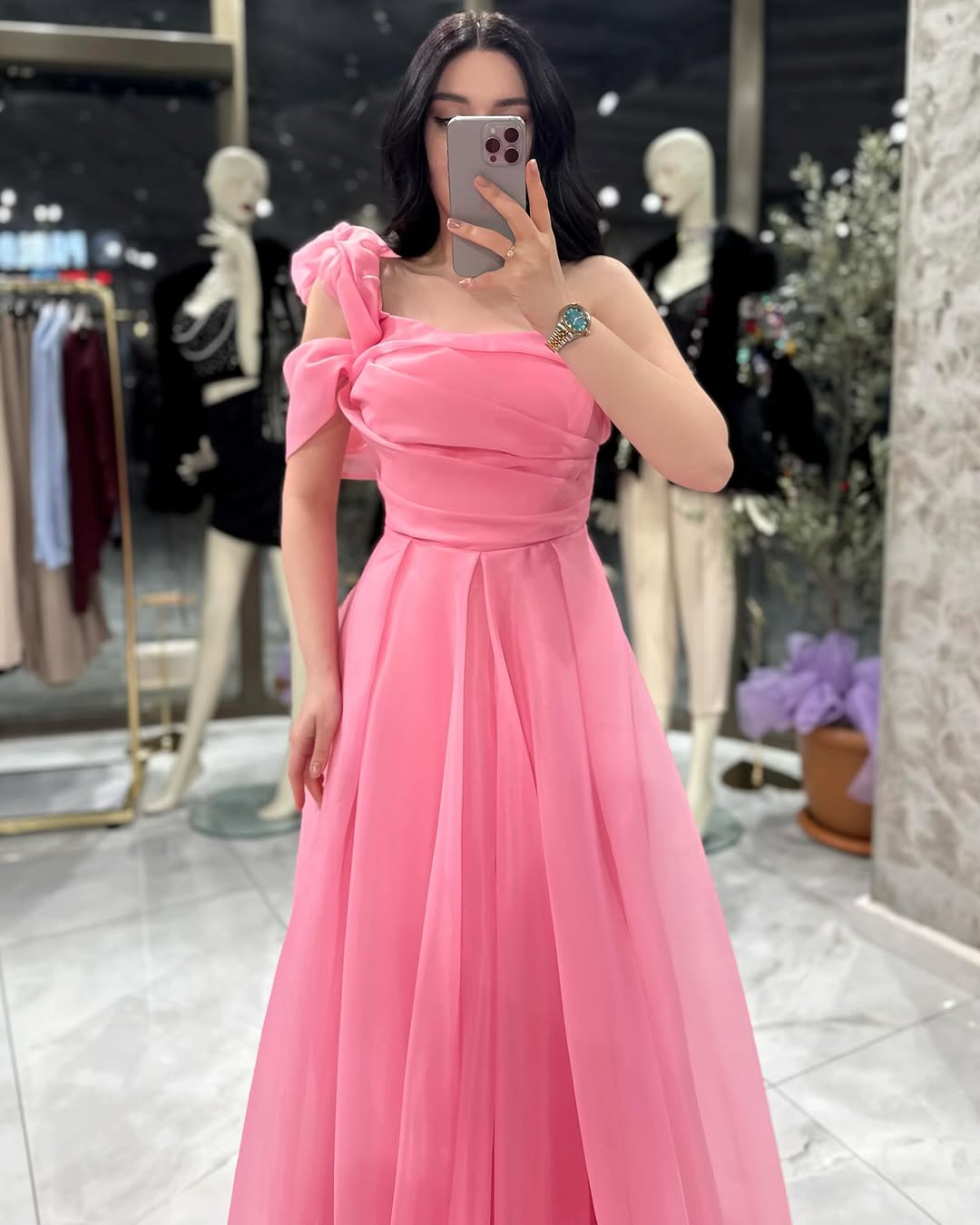 Pink One-Shoulder A-Line Pleated Prom Dress ZT0632