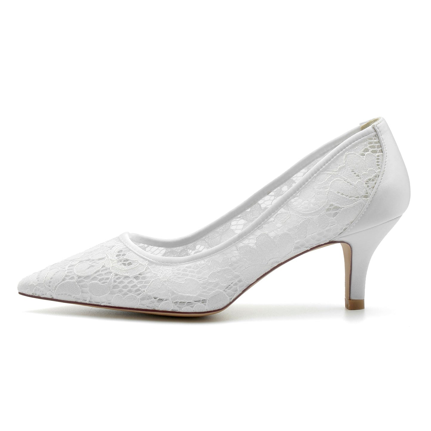 Women's Wedding Shoes Satin Lace Mesh Mid Pointed Toe Bridal Shoes