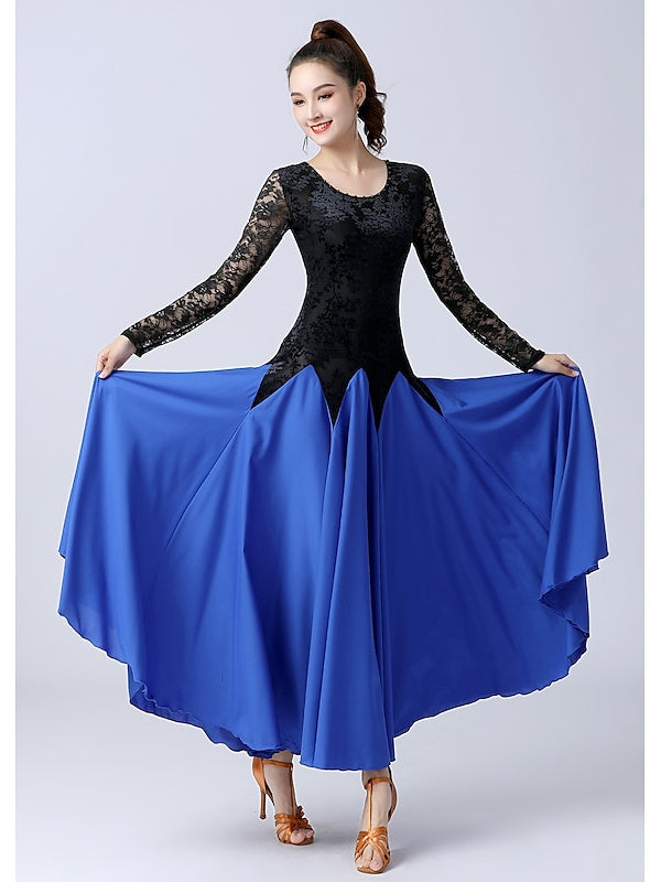 Women's Dancewear Ballroom Dance Dress Splicing Women's Performance Training Long Sleeve