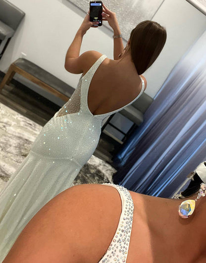 Tonya | White Mermaid V-Neck Beaded Long Prom Dress