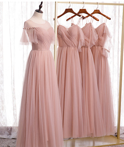 Pink Elegant A-line Tulle Long Ball Gown Evening Gown Bridesmaid Dress 8369