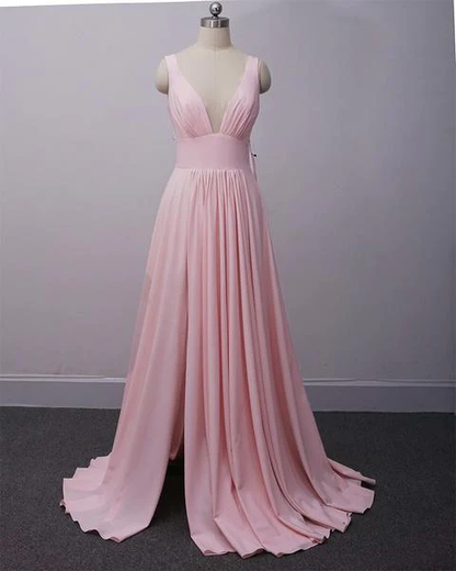 Charming Slit Long V-Neckline Bridesmaid Dress, Beautiful Party Gown  gh462