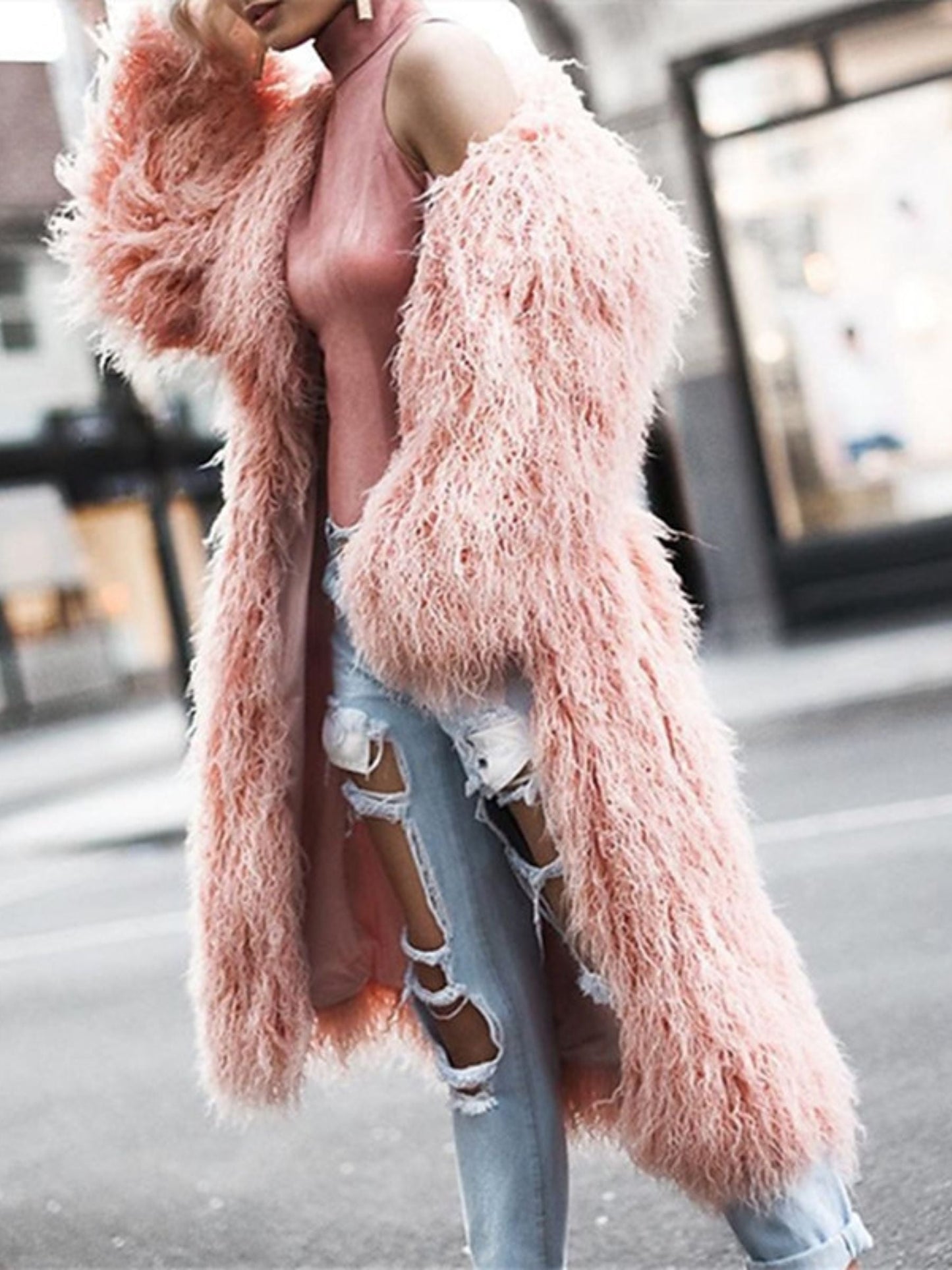 Women's Pink Elegant Long Sleeve Faux Fur Warm Wedding Daily Wrap