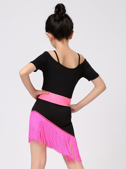 Latin Dance Kids' Dancewear Dress Short Sleeve  Cotton Blend Tassel Splicing Girls' Performance