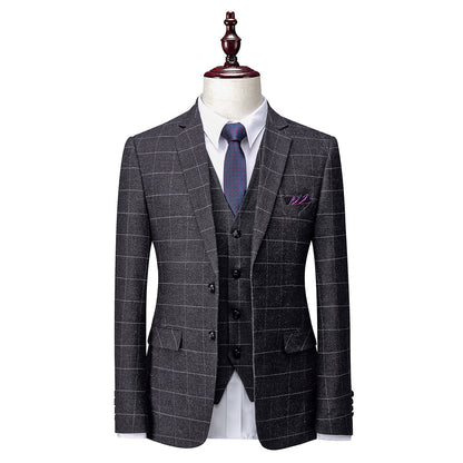 Men's Tailored Fit Single Breasted Two-buttons 3 Pieces Plaid Wedding Suits