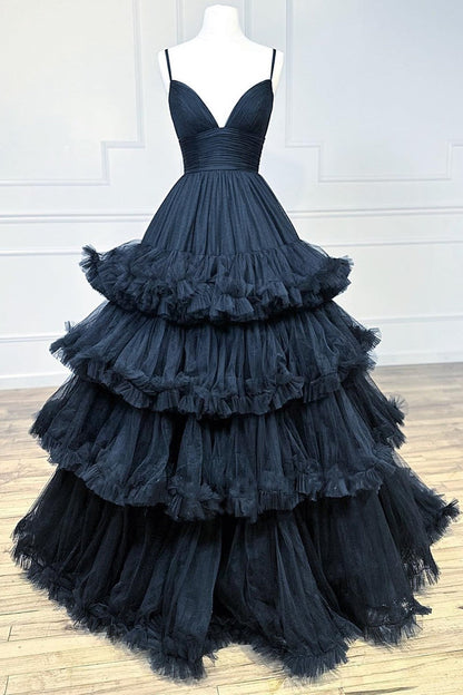 Wrenlee |A-line V-Neck Tulle Prom Dress with Tiered Ruffles