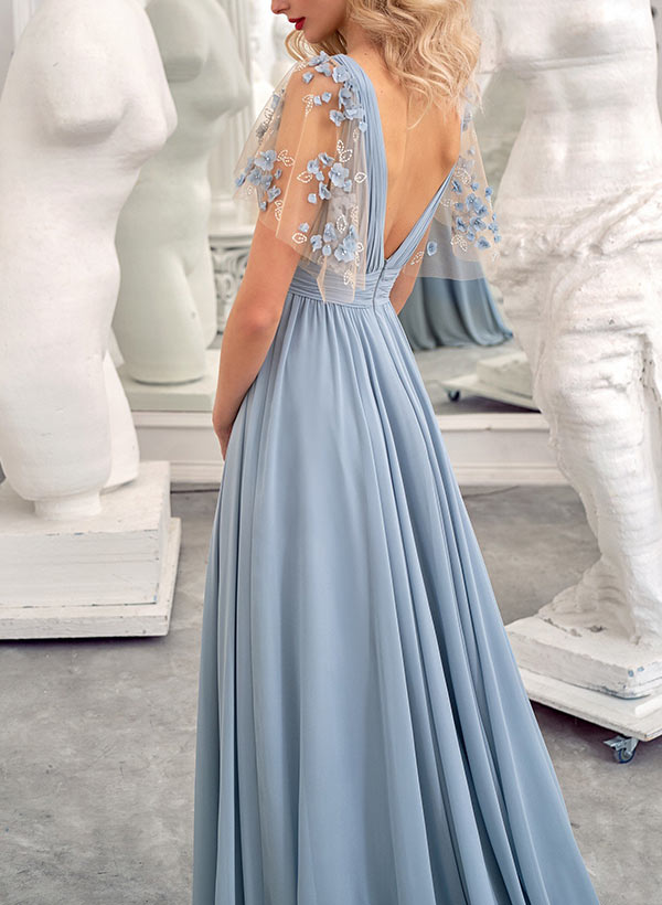 A-Line/Princess V-Neck Floor-length Long Bridesmaid Dresses