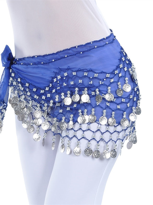 Belly  Accessories Dance Hip Scarf Coin Beading Sequins Women's Training Chiffon