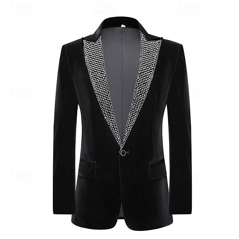 Men's Tailored Fit Single Breasted 2 Pieces Pure Color Velvet Sequin Blazer Wedding Suits