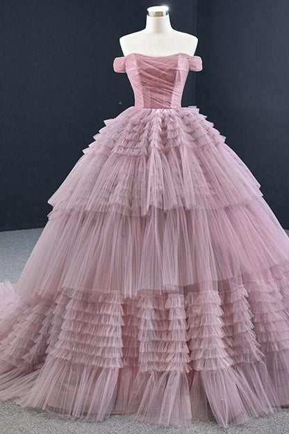 Edgynewlook Lotus Ball Grown Prom Dress Tulle Layered With Off-The-Shoulder Strapless On Sale