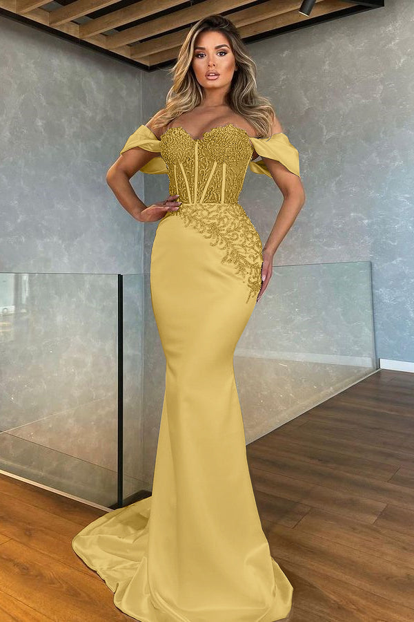 Beautiful White Off-The-Shoulder Appliques Long Mermaid Prom Dress ED0645